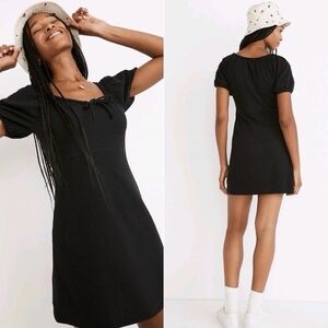 Madewell Seersucker Knit Puff Sleeve Mini Dress Black Small